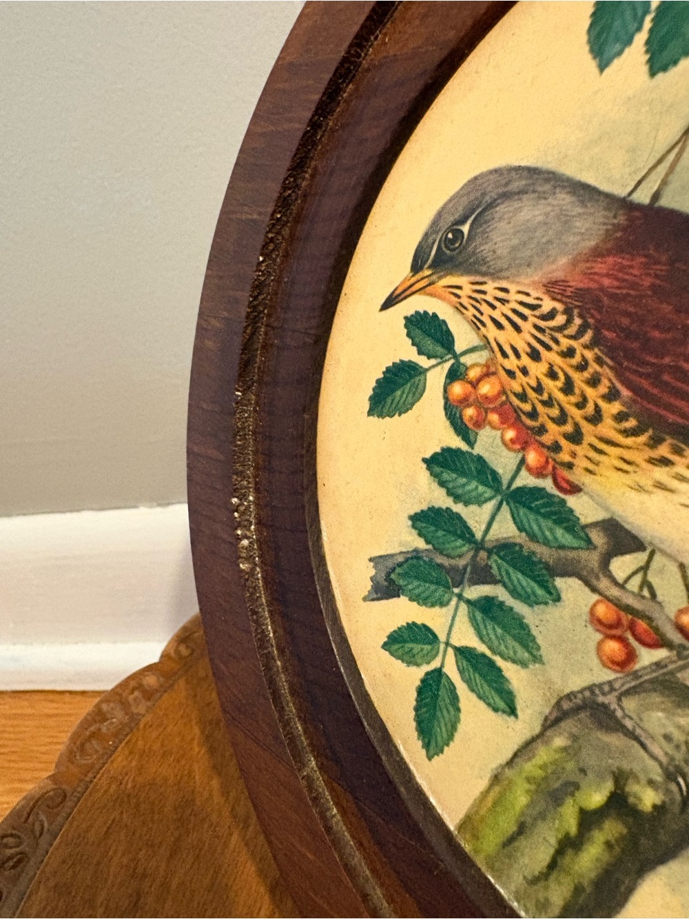 Vintage Bird Art in Round Wooden Frame - Ph Gunner - Picture 3 of 4